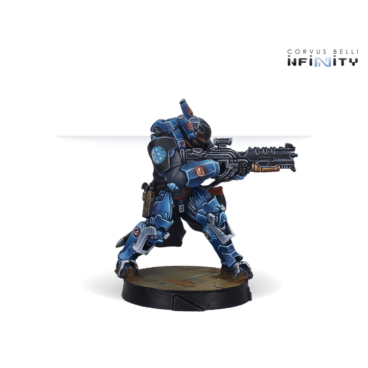 Figurine de Knight of Santiago avec Spitfire pour Infinity (Corvus Belli)