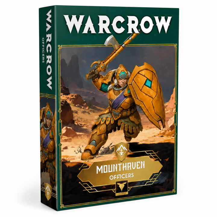 Warcrow Mounthaven Officers VF EN, deux figurines d’officiers en armure dorée pour jeu de figurines