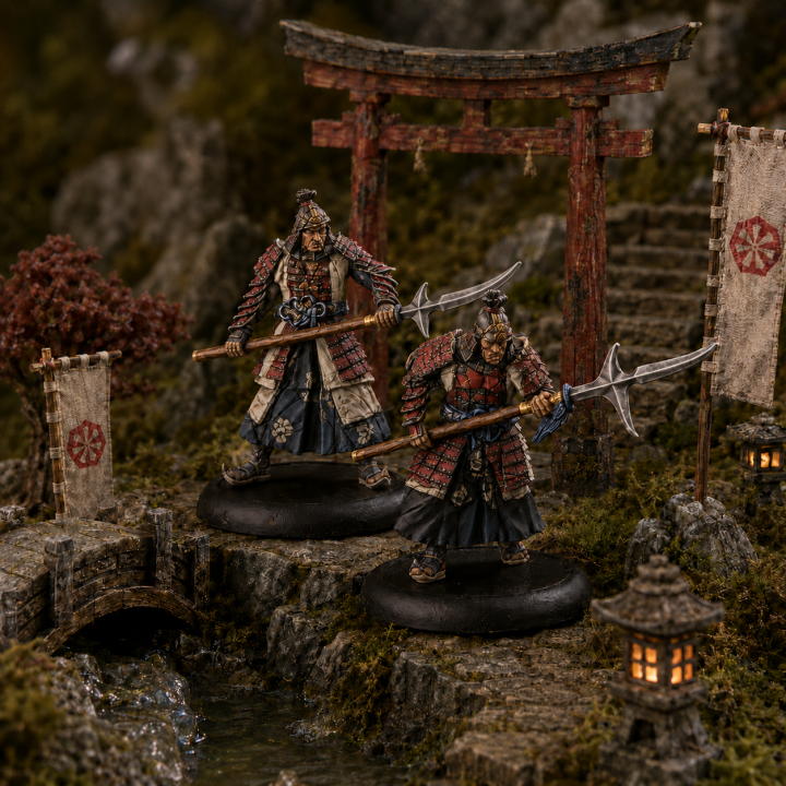 Deux figurines Bu Dong pour Bushido, faction Imperial Court, guerriers impériaux disciplinés de GCT Studio.