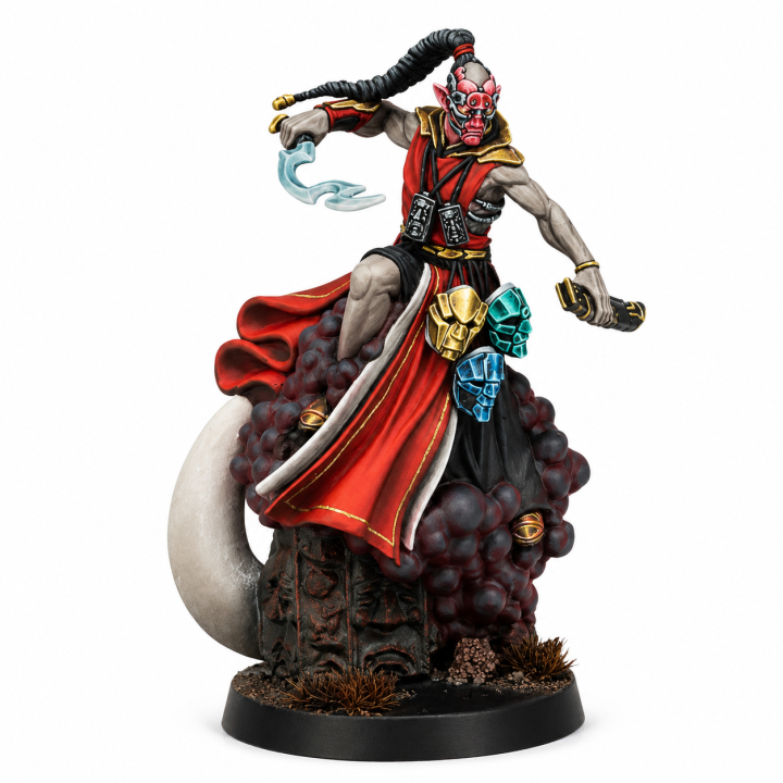 Warcrow Yaldabaoth Supports Scions of Yaldabaoth avec Namaoin et Aodharu pour jeu de figurines fantasy.