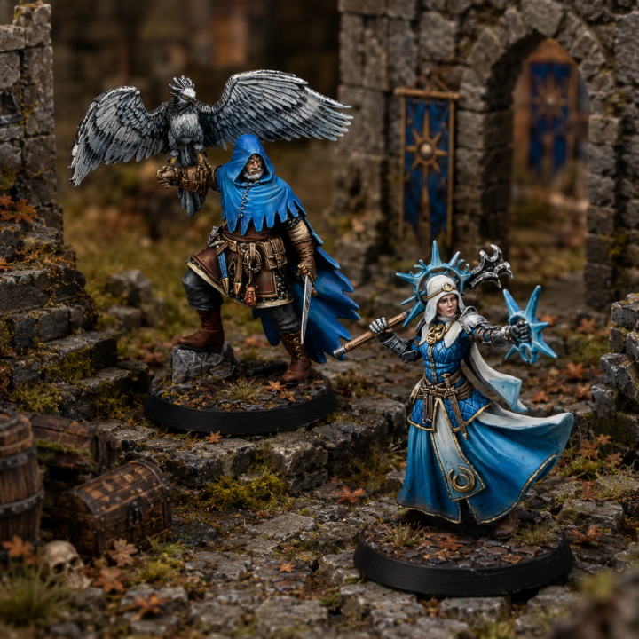 Warcrow Feudom Supports avec Royal Falconer et Armelle pour la faction Feudom