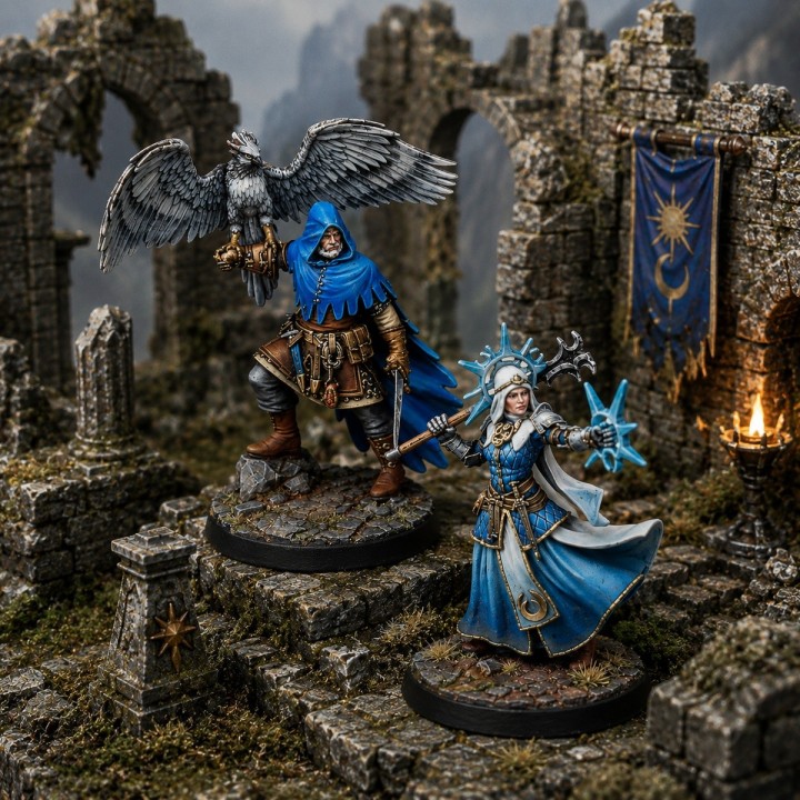 Warcrow Feudom Supports avec Royal Falconer et Armelle pour la faction Feudom