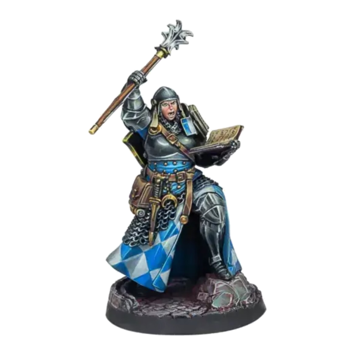 Figurine Warcrow Instructor pour faction Feudom, officier de soutien Corvus Belli