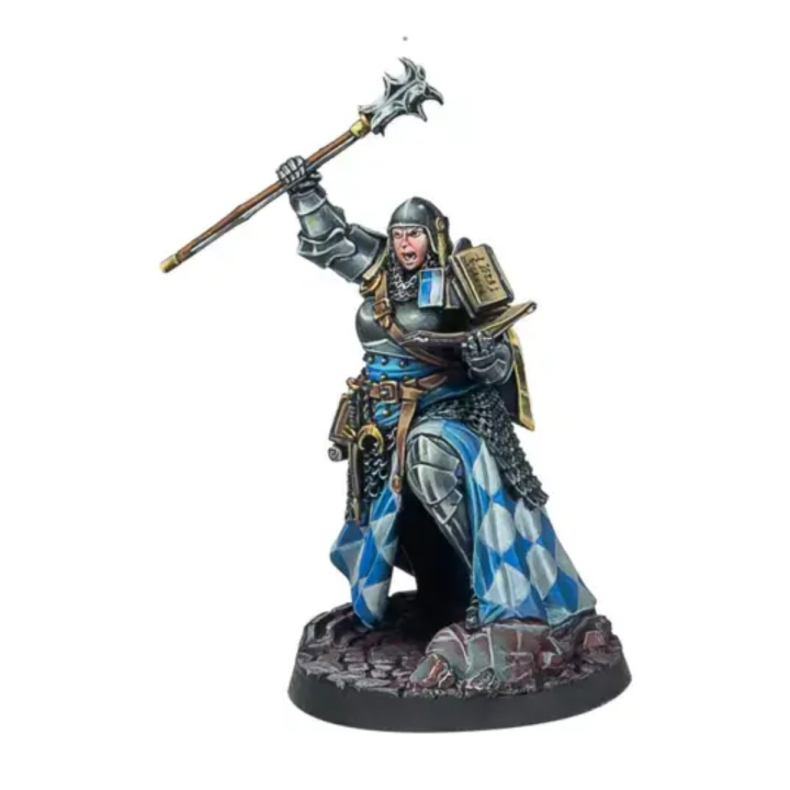 Figurine Warcrow Instructor pour faction Feudom, officier de soutien Corvus Belli