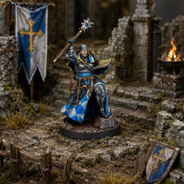 Figurine Warcrow Instructor pour faction Feudom, officier de soutien Corvus Belli