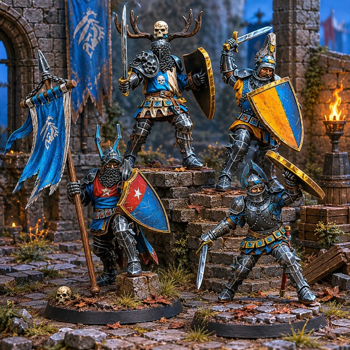 Figurines Warcrow Foot Knights de Feudom, infanterie lourde Corvus Belli