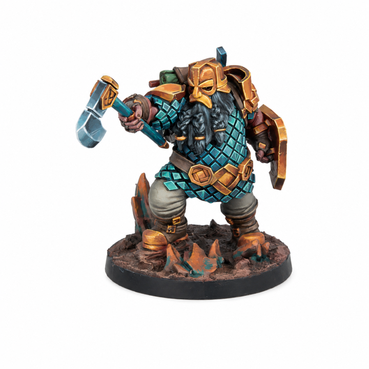 Boîte et figurines Warcrow Mounthaven Militia VF et EN – unité naine de Mounthaven