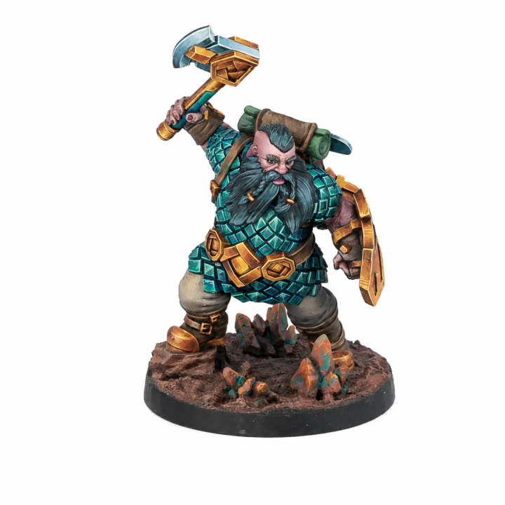 Boîte et figurines Warcrow Mounthaven Militia VF et EN – unité naine de Mounthaven