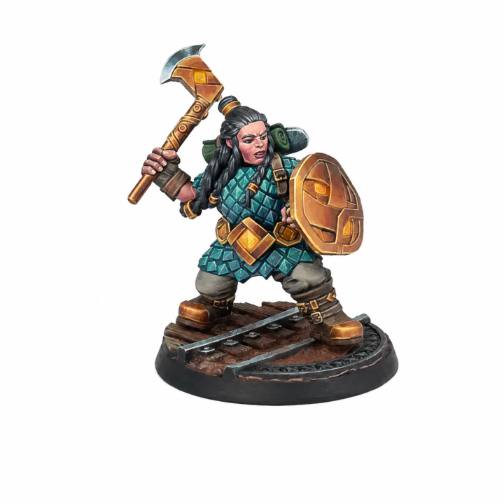 Boîte et figurines Warcrow Mounthaven Militia VF et EN – unité naine de Mounthaven