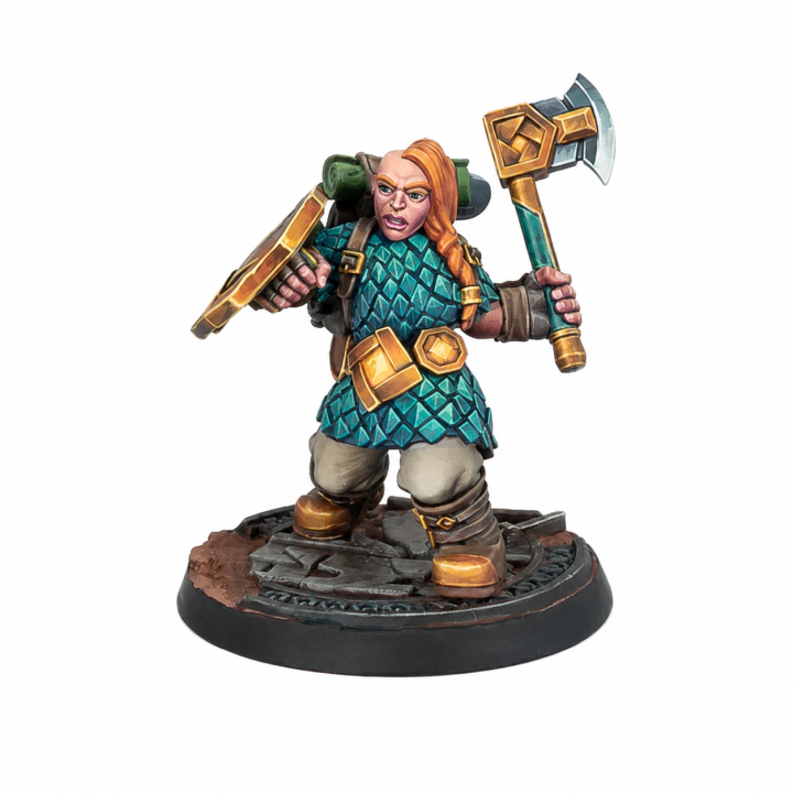 Boîte et figurines Warcrow Mounthaven Militia VF et EN – unité naine de Mounthaven