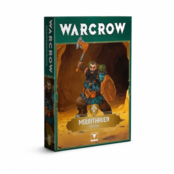 Boîte et figurines Warcrow Mounthaven Militia VF et EN – unité naine de Mounthaven